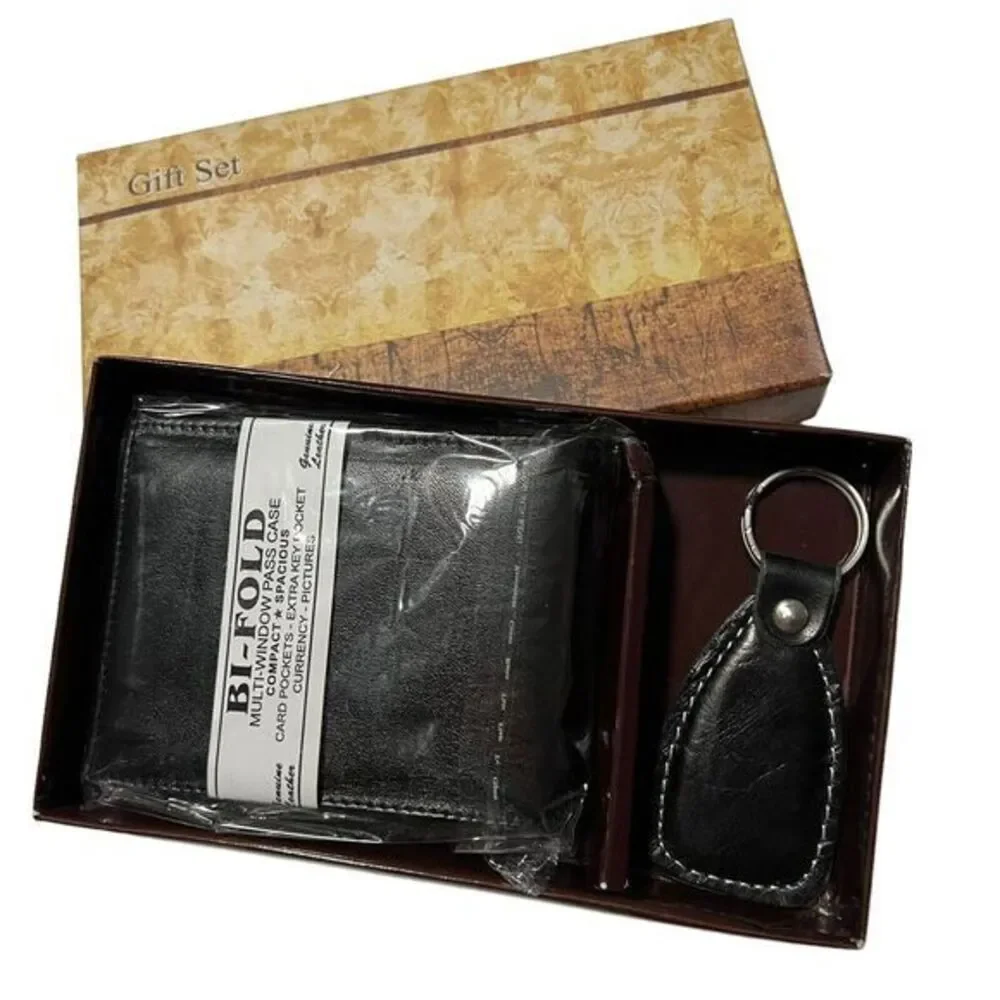 Bi-Fold Hand Crafted in Genuine Leather Black Wallets W/ Multi-Window Pass Case‎